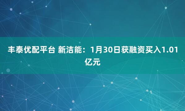 丰泰优配平台 新洁能：1月30日获融资买入1.01亿元